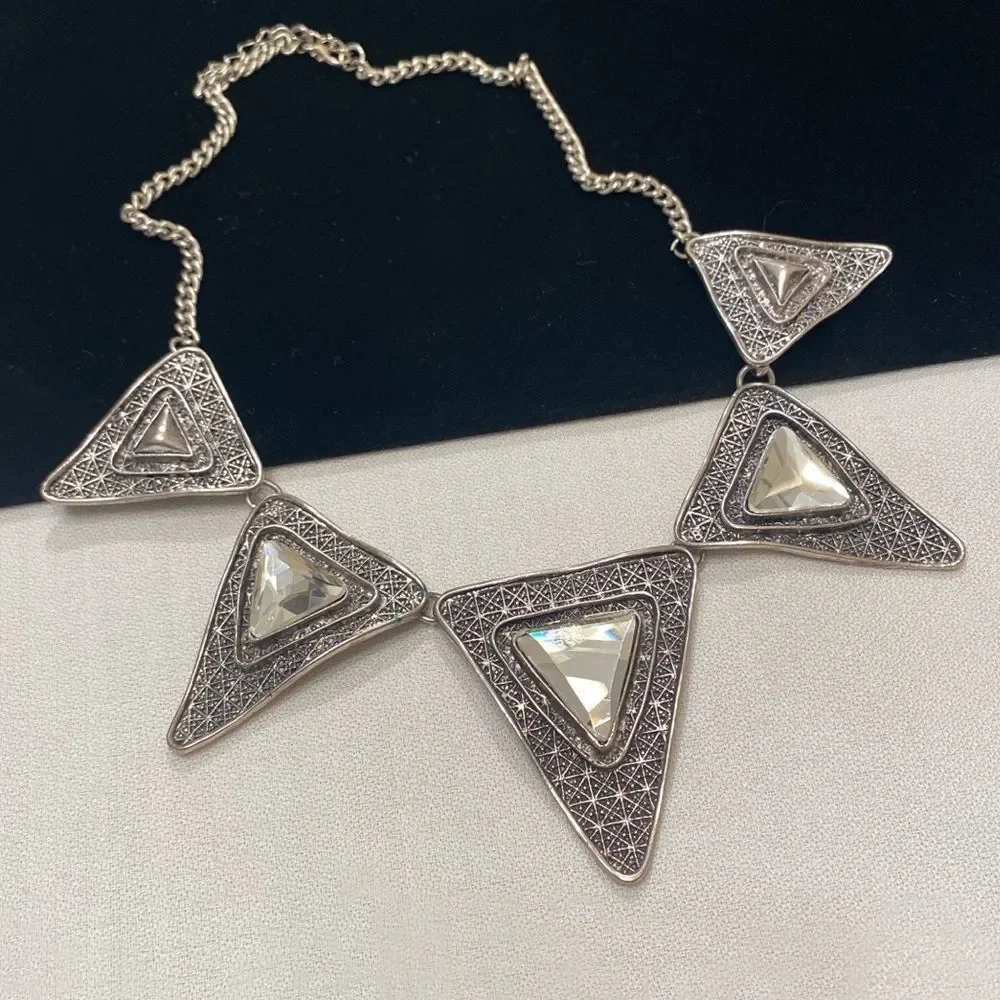 Vintage Silver Mod Mirrored Spiky Necklace